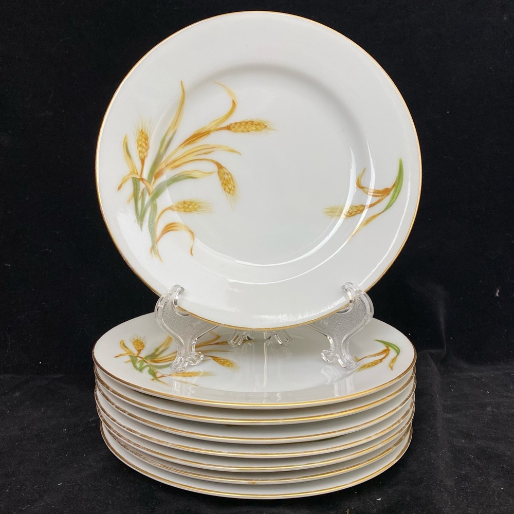 Vintage Set of 8, Puritan China Wheat Pattern Bread/Butter Plates with Gold Trim
